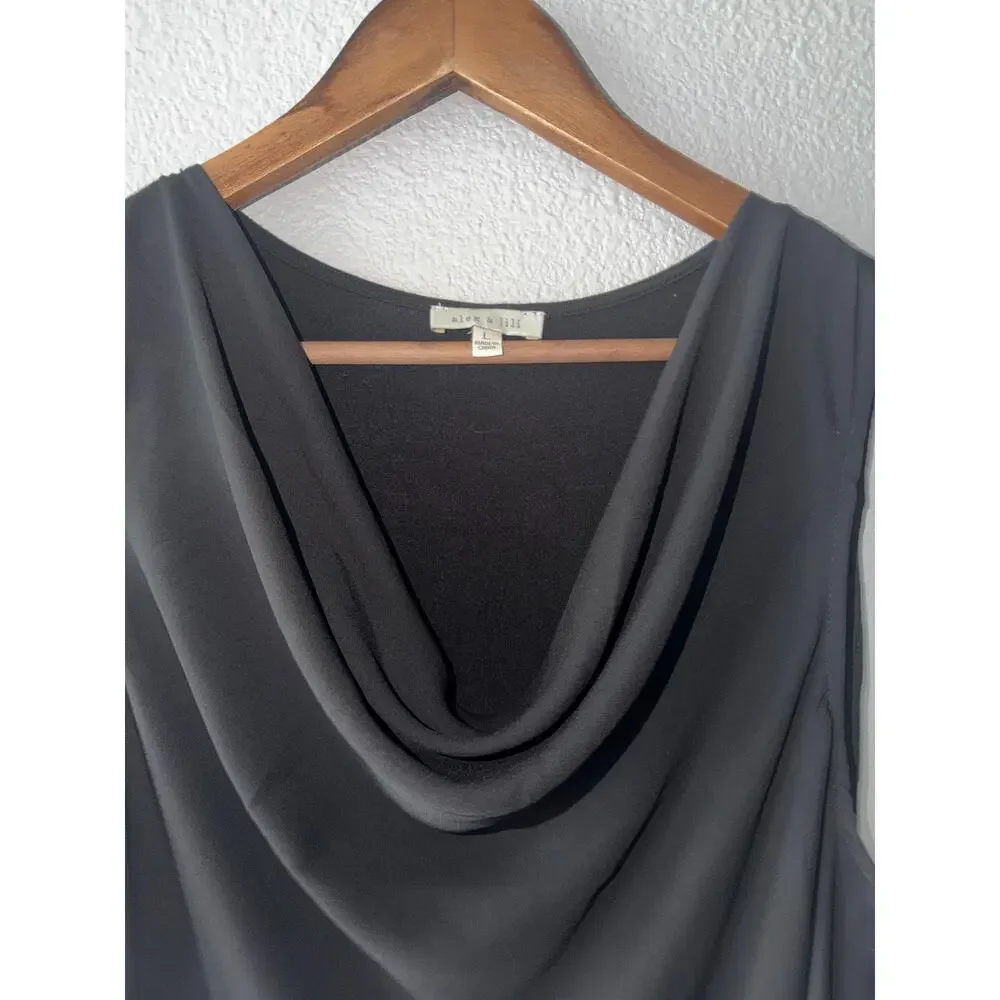 Alex & Lili Women’s Large Black Cowl Neck Sleeveless Blouse Sheer Front Large